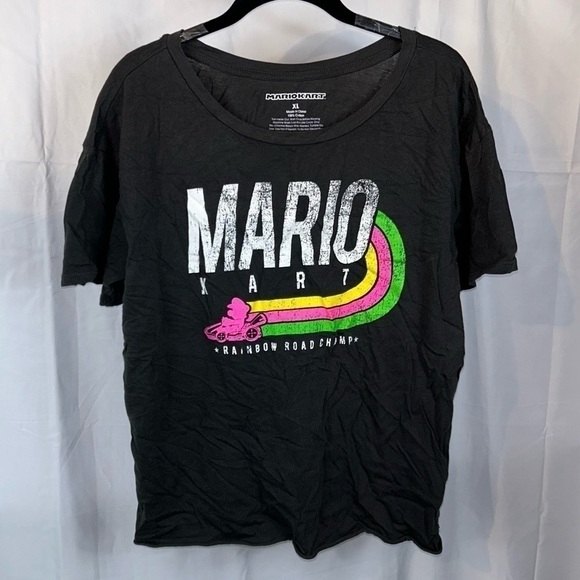 Mario Kart Shirt Rainbow Road Champ Boxy Graphic Print Short Sleeve Crewneck Top - Picture 3 of 7